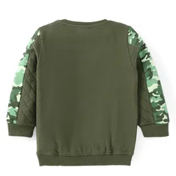 Babyhug Terry Knit Full Sleeves T-Shirt & Cut & Sew Designed Lounge Pant Set with Kangaroo Pockets & Text Embroidery - Dark Green image 3