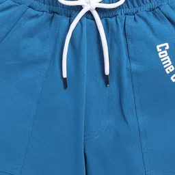 Kidcity Soft Cotton Sinker Come & Play Text Printed Shorts - Teal Blue image 4