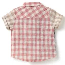 ToffyHouse Poplin Woven Half Sleeves Checekered Shirt & Shorts Set with Bow & Suspender - Grey & Light Green image 3