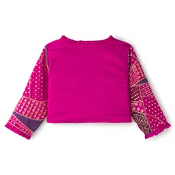 EARTHY TOUCH Woven Ethnic Dress with Three Fourth Sleeves Jacket with Sequin Detailing - Pink image 3