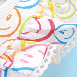 Babyhug 100% Cotton Frill Sleeves Onesie Emoji Print - Multicolor image 4