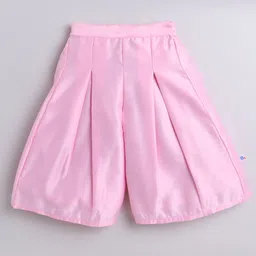 Many frocks & Satin Woven Sleeveless Floral Applique Detailed & Gota Lace Embellished Top & Palazzo Set - Pink image 5