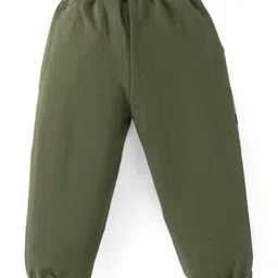 Babyhug Terry Knit Full Sleeves T-Shirt & Cut & Sew Designed Lounge Pant Set with Kangaroo Pockets & Text Embroidery - Dark Green image 5