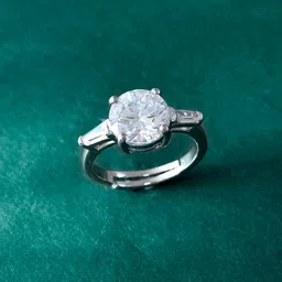 Voylla Rhodium-Plated Elegance Astrella American Diamond Studded Solitaire Finger Ring-picture-13