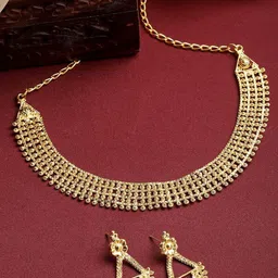 ZENEME Gold-Plated Textured With Intricate Detailing Necklace Set-image-24