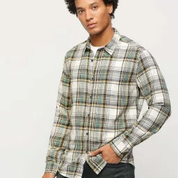 Pepe Jeans Off White Cotton Regular Fit Checks Shirt image 3