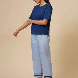 Chemistry Blue Cotton Solid Night Suit image 3