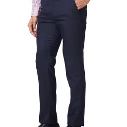 Park Avenue Navy Super Slim Fit Self Design Flat Front Trousers image 3