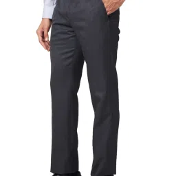 Park Avenue Dark Grey Regular Fit Self Design Flat Front Trousers image 3