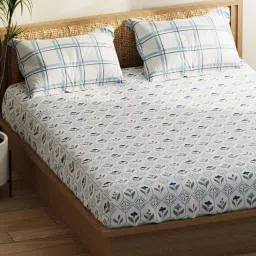 Bianca Classic Feel Ivory & Blue 152 TC Double Size Bedsheet & Comforter With 2 Pillow Covers image 3