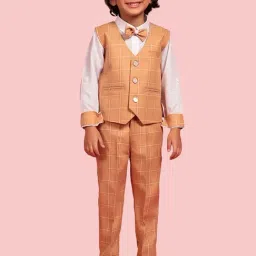 AJ Dezines Kids Brown & White Chequered Full Sleeves Shirt Set-picture-17