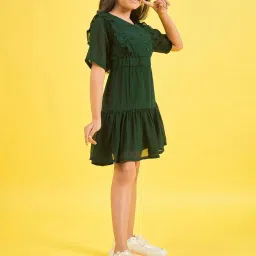 StyloBug Girls Green Printed Dress image 3