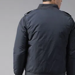 The Roadster Lifestyle Co Men Navy Blue Solid Bomber Jacket image 3