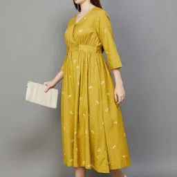 Colour Me by Melange Yellow Printed A-Line Dress image 3