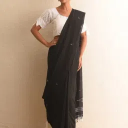 Jaypore Black Cotton Hand Woven Saree image 1
