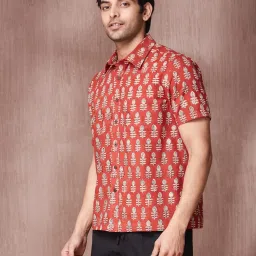 Fabindia Red Cotton Straight Fit Printed Shirt image 3