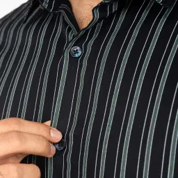 The Bleu Label Navy & Green Slim Fit Striped Shirt image 3