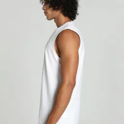 Puma White Cotton Regular Fit Printed Tank Tee image 3