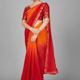 APNISHA Orange & Red Tie & Dye Saree With Unstitched Blouse image 3