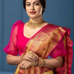 APNISHA Yellow & Pink Silk Woven Saree With Unstitched Blouse image 3