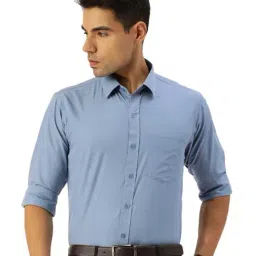 English Navy Blue Solid Slim Fit Shirt-image-64