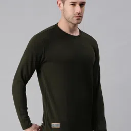 showoffff SHOWOFF Dark Green Cotton Slim Fit Solid Sweatshirt image 3