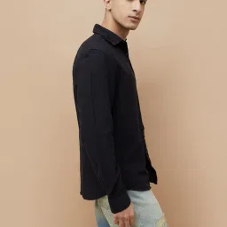 Fame Forever By Lifestyle Black Regular Fit Texture Shirt image 3