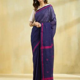 Fabindia Navy Cotton Jamdani Saree-picture-41