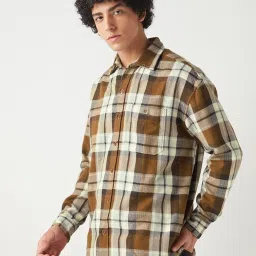 Bewakoof Rust Brown Cotton Relaxed Fit Checks Shirt image 3
