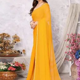 Satrani Yellow Embellished Saree With Unstitched Blouse image 3