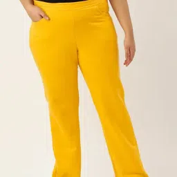 theRebelinme Yellow Fleece Solid Casual Trousers-image-22