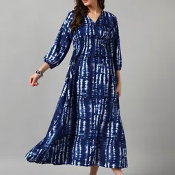 Raiyani Enterprise Women Tie & Dye Dyed Puff Sleeves Fit & Flare Dress-picture-35