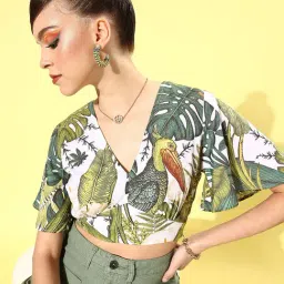 KASSUALLY White & Green Printed Crop Top-picture-45