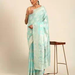 Mohey Blue Zari Saree with Blouse Piece image 3