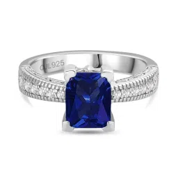 ornate jewels 925 Silver Blue Sapphire and American Diamond Classic Cocktail Ring for Women & Girls image 3