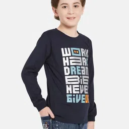 Octave Kids Light Navy Graphic Print Full Sleeves T-Shirt image 3