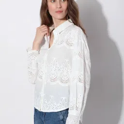 Vero Moda White Cotton Self Design Shirt image 3