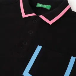 United Colors of Benetton Kids Black Cotton Printed Polo T-Shirt image 3