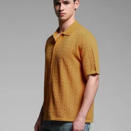 Jack & Jones Apricot Yellow Cotton Regular Fit Texture Polo T-Shirt image 3