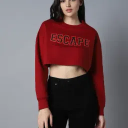 High Star Red Cotton Graphic Print Crop Sweatshirt-picture-40