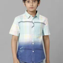 Under Fourteen Only Kids Blue & Pink Cotton Chequered Shirt-image-61