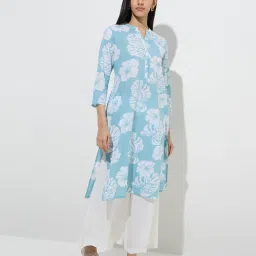 Utsa by Westside Blue Leaf Printed Straight Cotton Kurta image 3