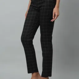 Crozo By Cantabil Black & White Cotton Lycra Checks Regular Fit Mid Rise Trousers image 3
