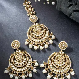 Peora Gold Plated Kundan Studded Chandbali Earrings with Maang Tikka Set-picture-10