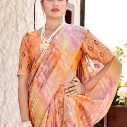 Saree Mall Orange Woven Saree With Unstitched Blouse image 3