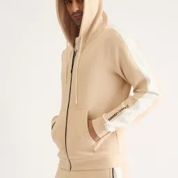 Iconic Beige Regular Fit Colour Block Hooded Sweatshirt image 3