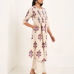 Rangmanch By Pantaloons Beige Cotton Relaxed Fit Printed Kurta image 3