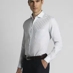 Peter England White Cotton Regular Fit Checks Shirt image 3