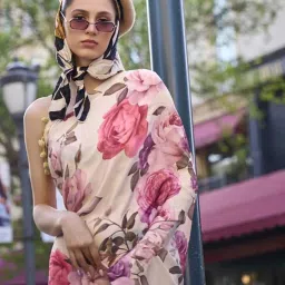 Elora Pink Floral Print Saree With Unstitched Blouse image 3