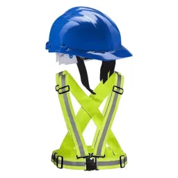 Rahul Professionals High Visibility Polyester and Plastic Hard Type Adjustable White & Green Safety Helmet & Vest Belt Combo Free Size (Pack of 10) image 1